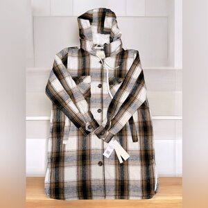 NWT MADDEN GIRL BROWN PLAID COAT LONG SIZE XL